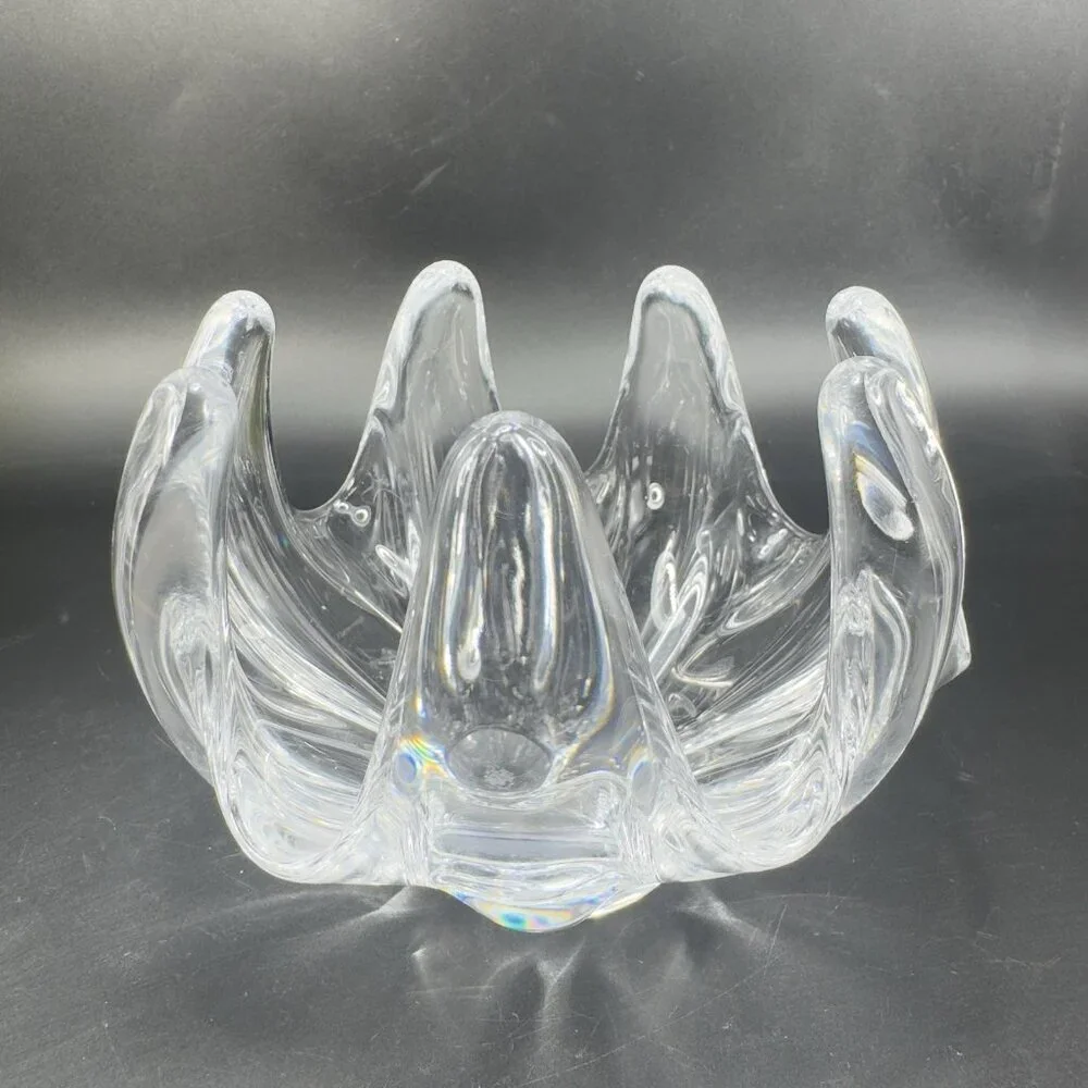 Vannes Clear Crystal France‎ Le Chatel Abstract Freeform Art Glass Bowl Signed
